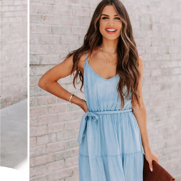 Vici Canadian Blues Chambray Pocketed Midi Dress - Picture 6 of 7